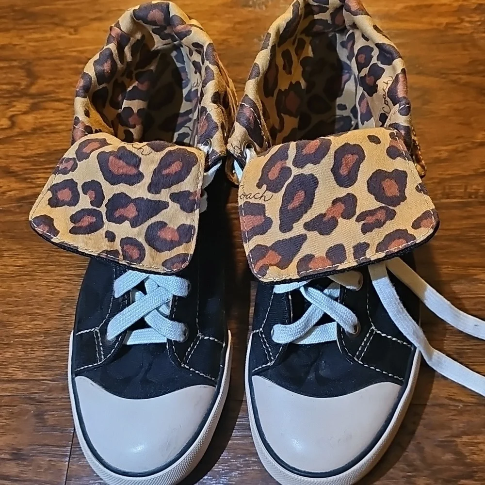 Coach Booney Signature C Leopard Fold Hi Top Sneakers